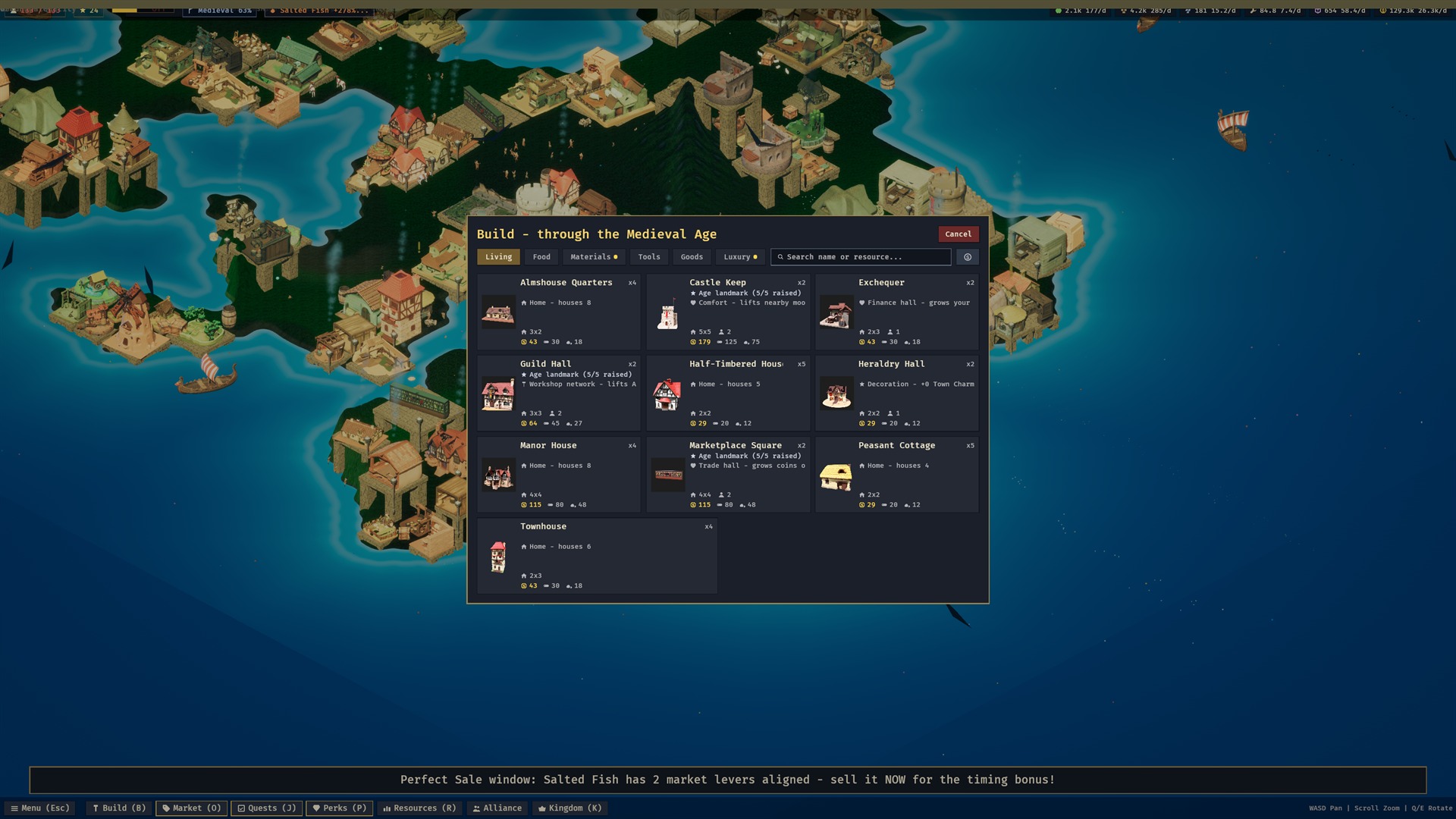 Keepshore build menu with terrain bonuses